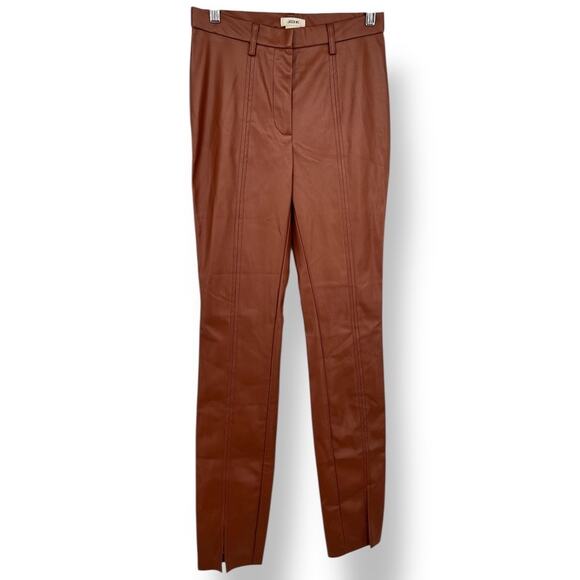 Jason Wu Vegan Leather Brown Straight Leg Pants w/ Front Slits Women's XS Brown - Picture 2 of 9